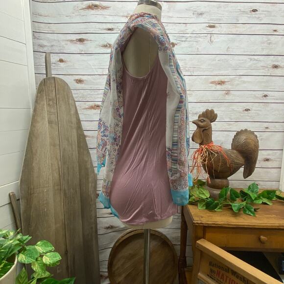 ROZ & ALI Handkerchief Tank Top Combo Shirt Top Blouse Size S Mandala Paisley - Picture 4 of 9